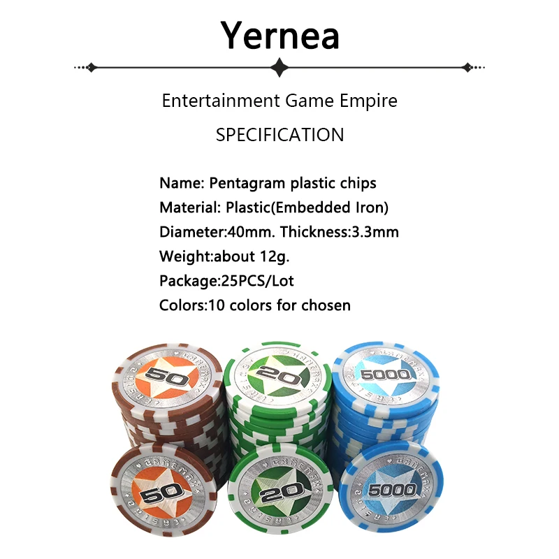 Yernea 1 шт. покер Пластик фишки для покера комплект настроить обломок игры 12g карты