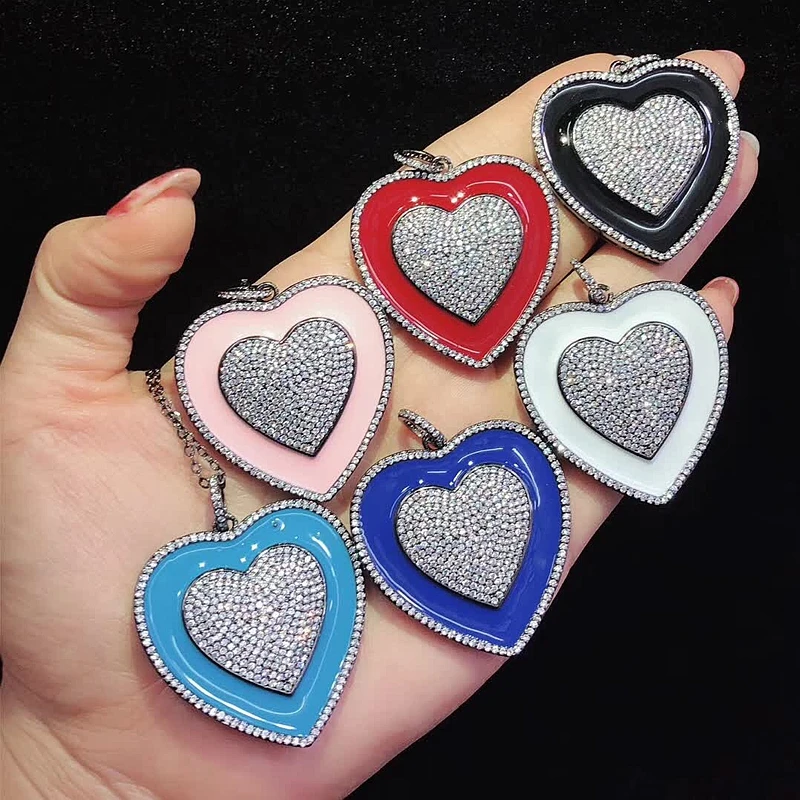 

3PCS ZYZ-N9956 Love Double Heart Pendant Necklace Mix Color Enamel and Micro Pave CZ Charm Romantic Fashion Jewelry