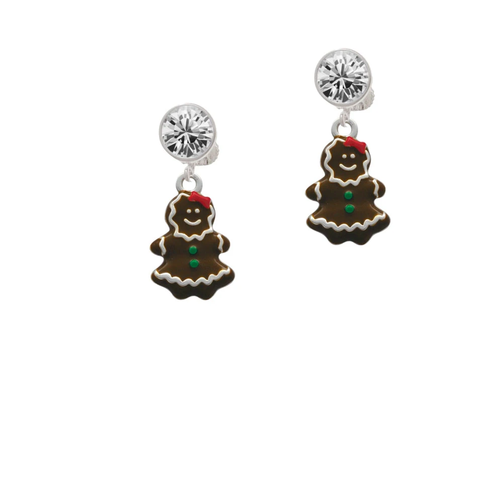 Enamel Gingerbread Girl Crystal Clip On Earrings | Украшения и аксессуары