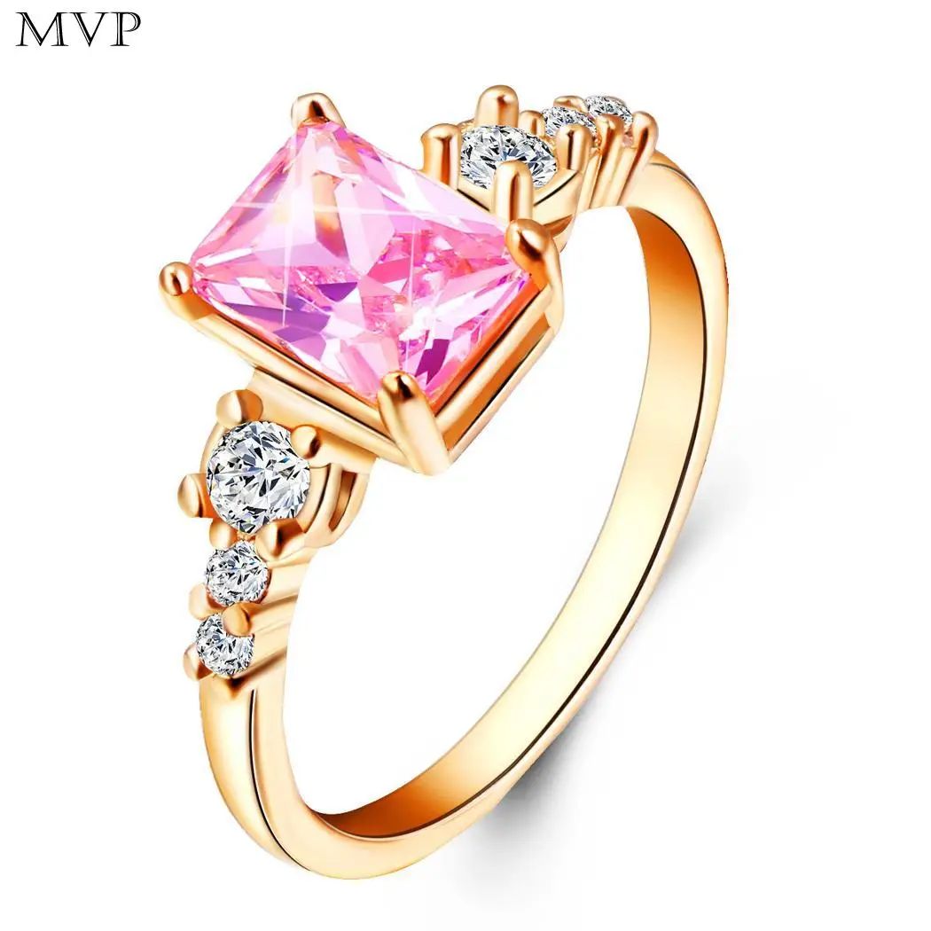 Women Casual Fashion Shiny Rhinestone Inlaid Silver Gold Geometric Pink Decoration Zircon Alloy Ring | Украшения и аксессуары