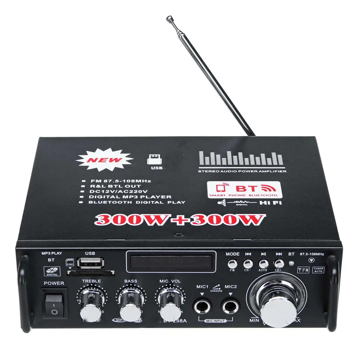 Автомобильный мини усилитель мощности KROAK 600 Вт 12 В 220 USB bluetooth Hi Fi стерео аудио