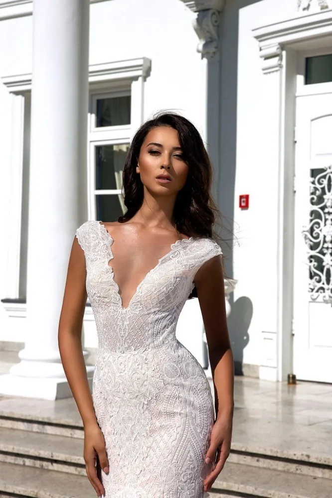 Vivian's Bridal 2018 свадебное платье с рукавами крылышками и русалочкой сексуальное
