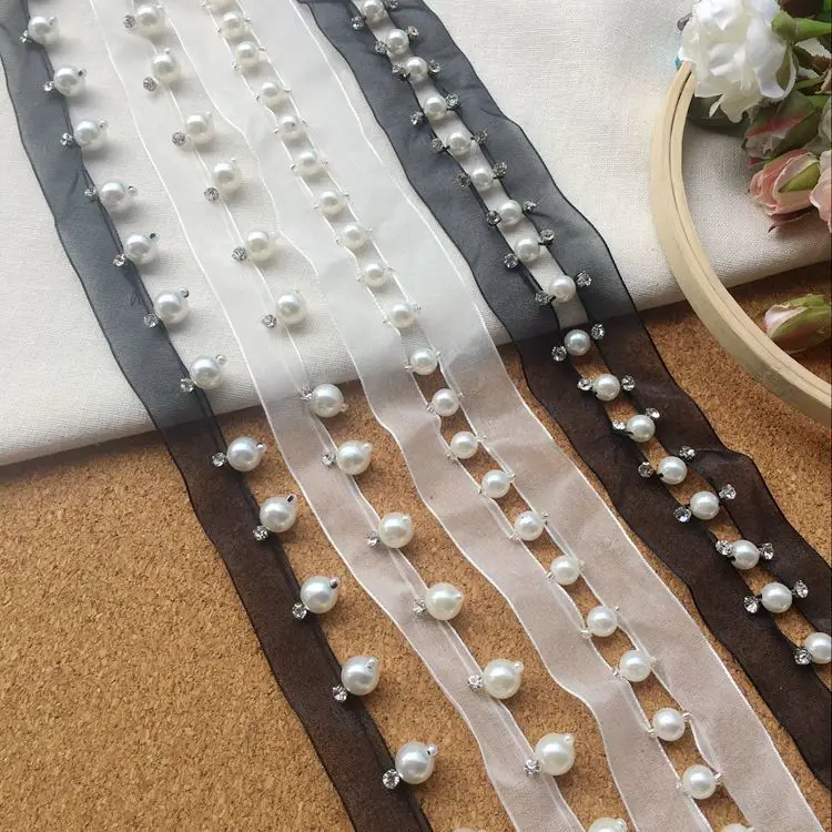 Роскошная блестящая 3D вышивка бисером стразы шифон кружевная ткань воротник с