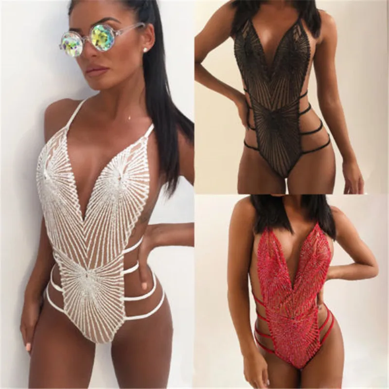 

Hollow out sexy Blink bandage bodysuit Women transparent strap bodysuit Female winter bandage bodysuit one-pieces 2018 jumpsuit