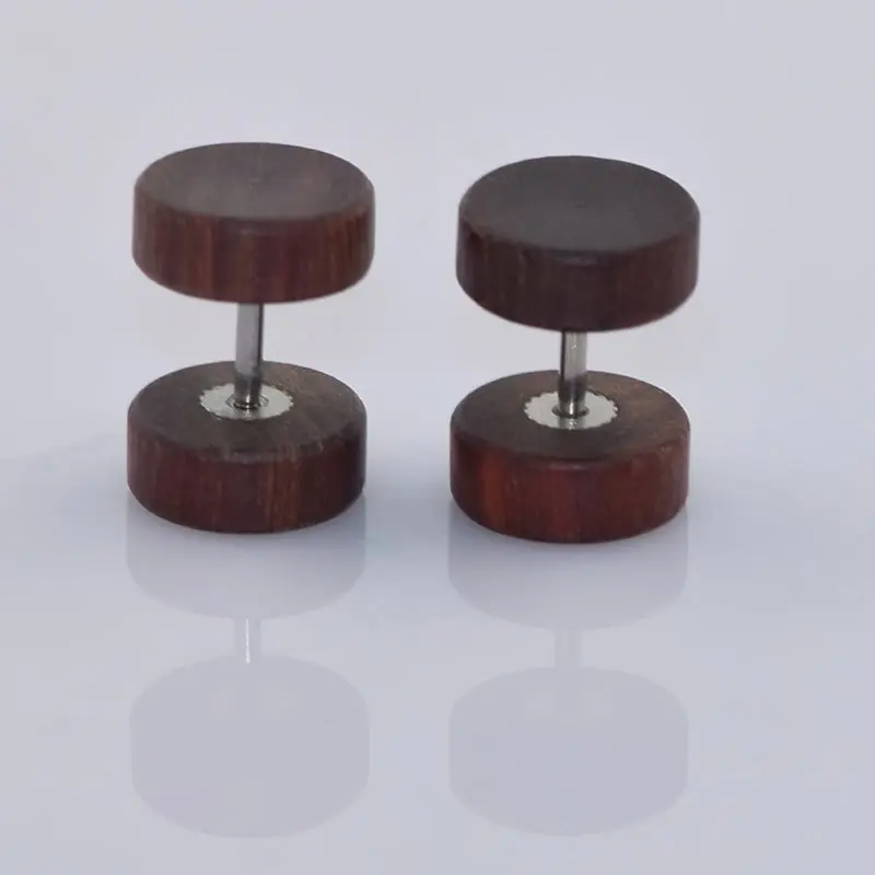 Natural Wood Earring Dumbbell Ear Steel Fake Cheater Illusion Plug Flesh Tunnel Stretch Expander Jewelry | Украшения и аксессуары