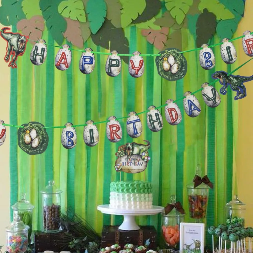 

Jurassic Park Dinosaur Party Decoration Set Happy Birthday Decoration Banner Cake Topper Swirls Birthday Balloons Backdrop Decor
