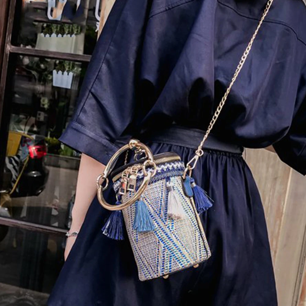 Женская сумка мешок мини хит цвет кисточка Повседневная через плечо Круглый