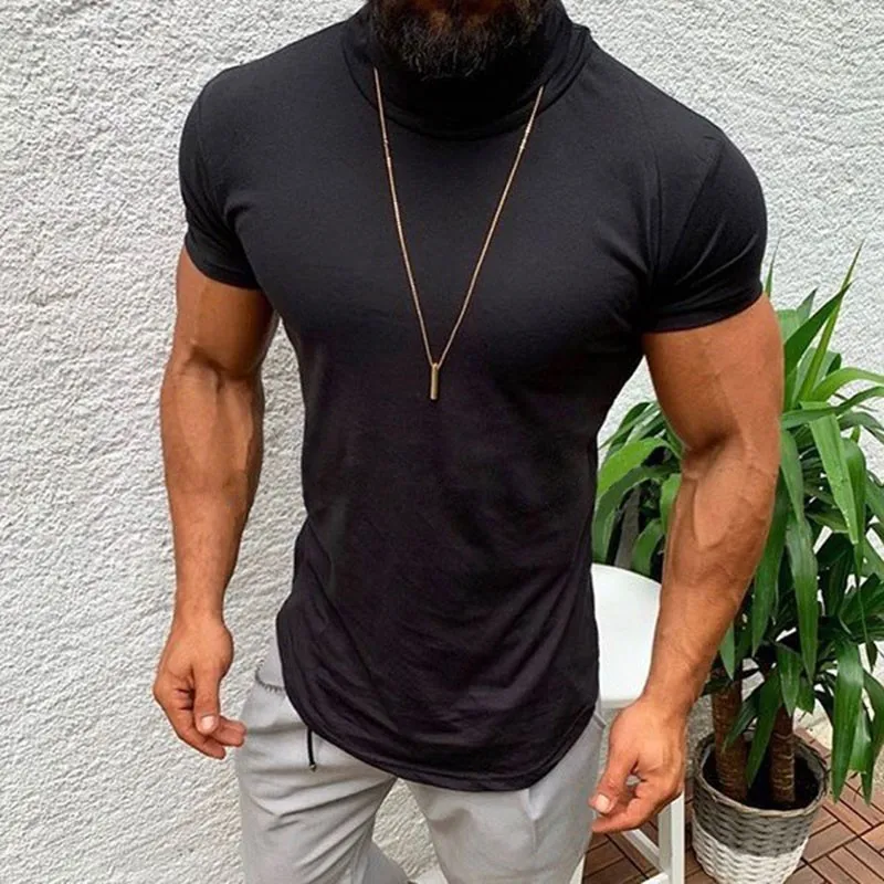 Moomphya 2019 New Heap collar Slim Fit short sleeve men t shirt Streetwear hip hop t-shirt for Summer tee tshirt | Мужская одежда