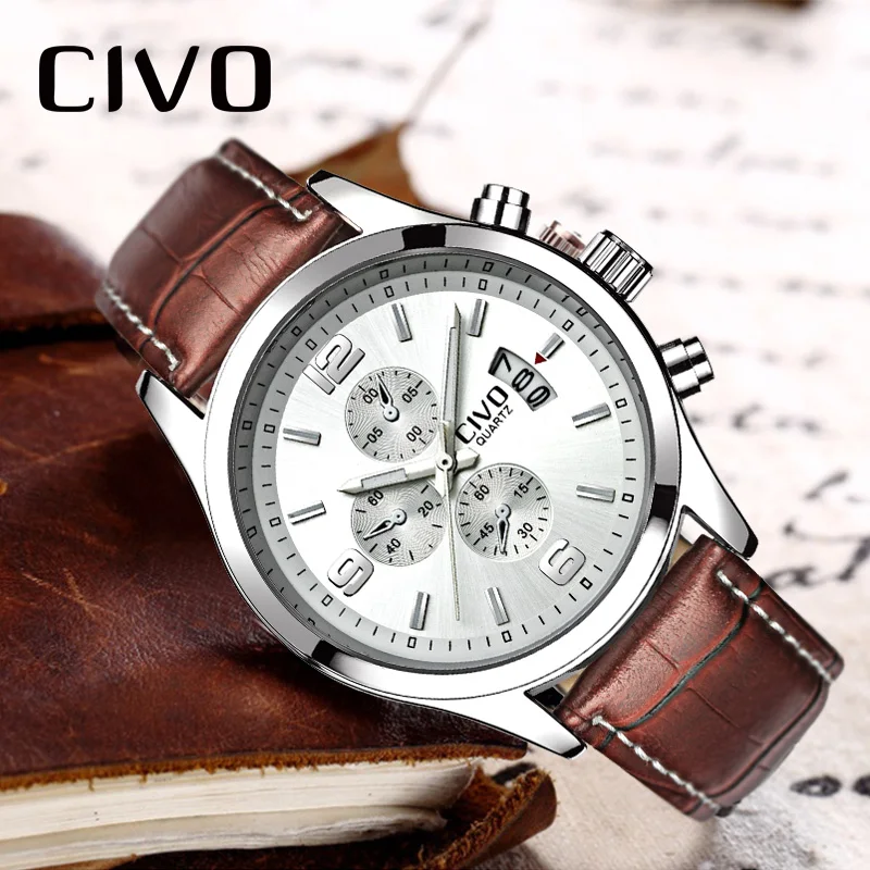 CIVO Reloj Hombre коричневые мужские часы из натуральной кожи водонепроницаемые