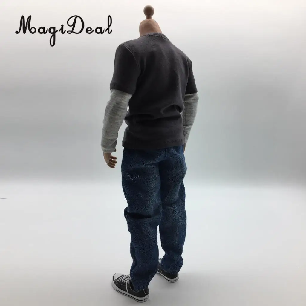MagiDeal Cloth 1/6 Scale мужская одежда темно серая длинная футболка джинсы парусиновая