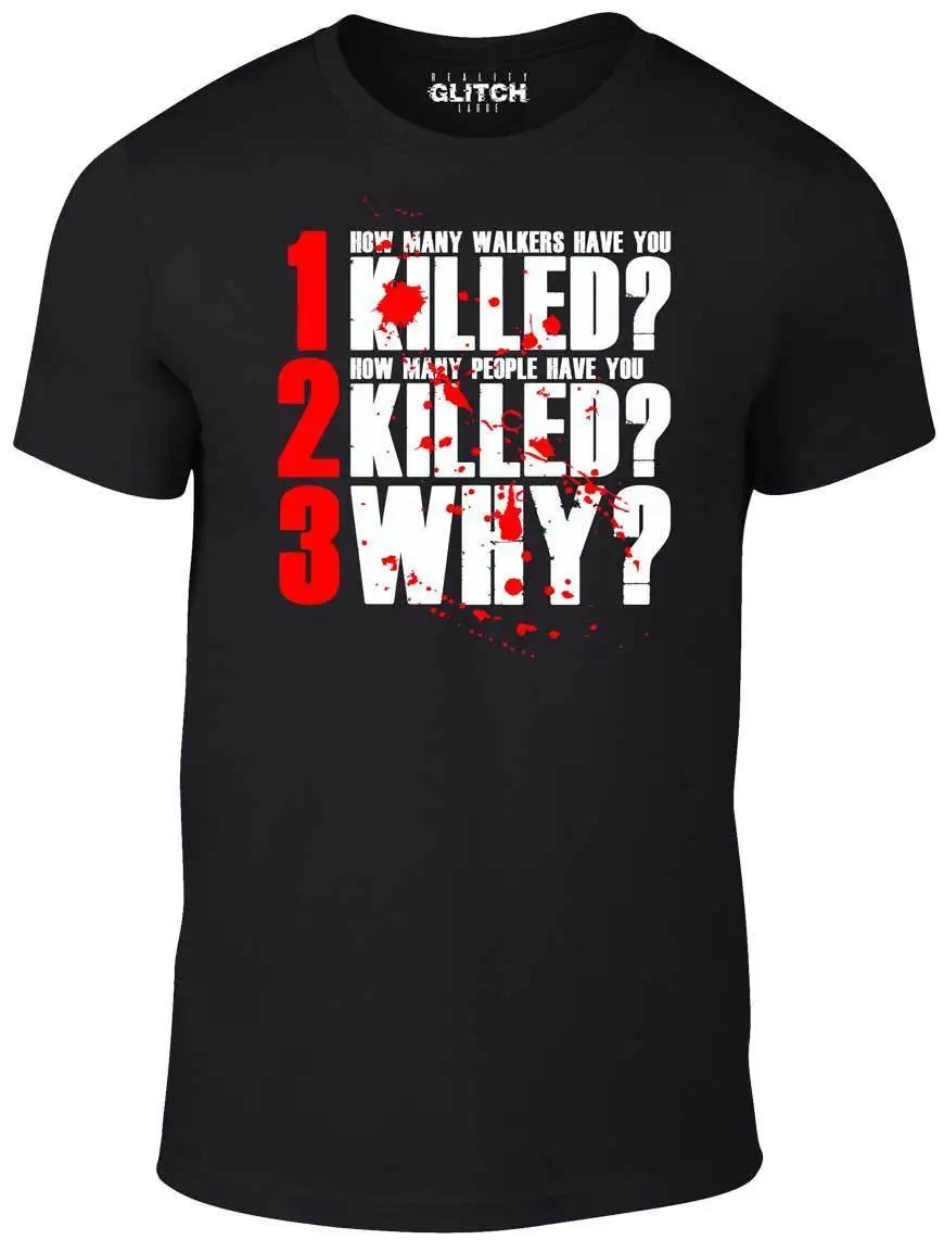3 футболка с вопросами Вдохновленный Walking Dead Zombie Rick Grimes Walkers летняя круглым