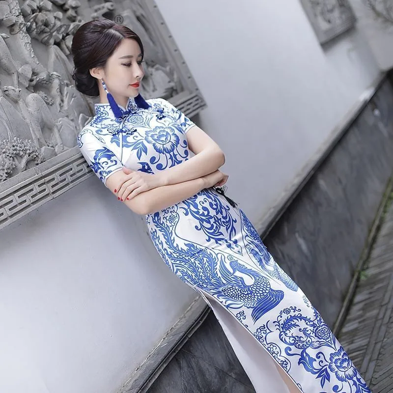 Женское вечернее платье Ципао Qipao китайское винтажное длинное большого размера