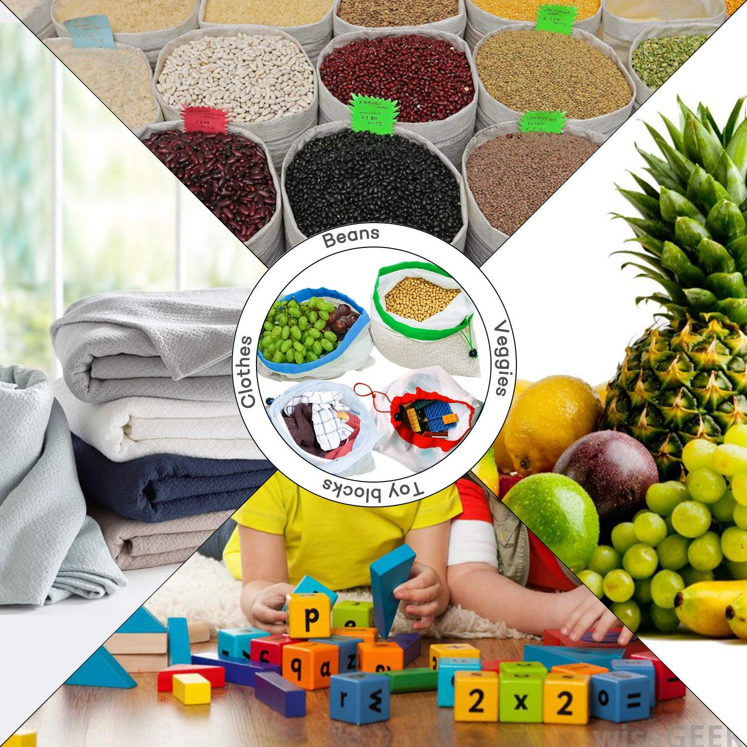 Многоразовые продуктовые мешки многоразовые сетчатые 16 шт. моющиеся