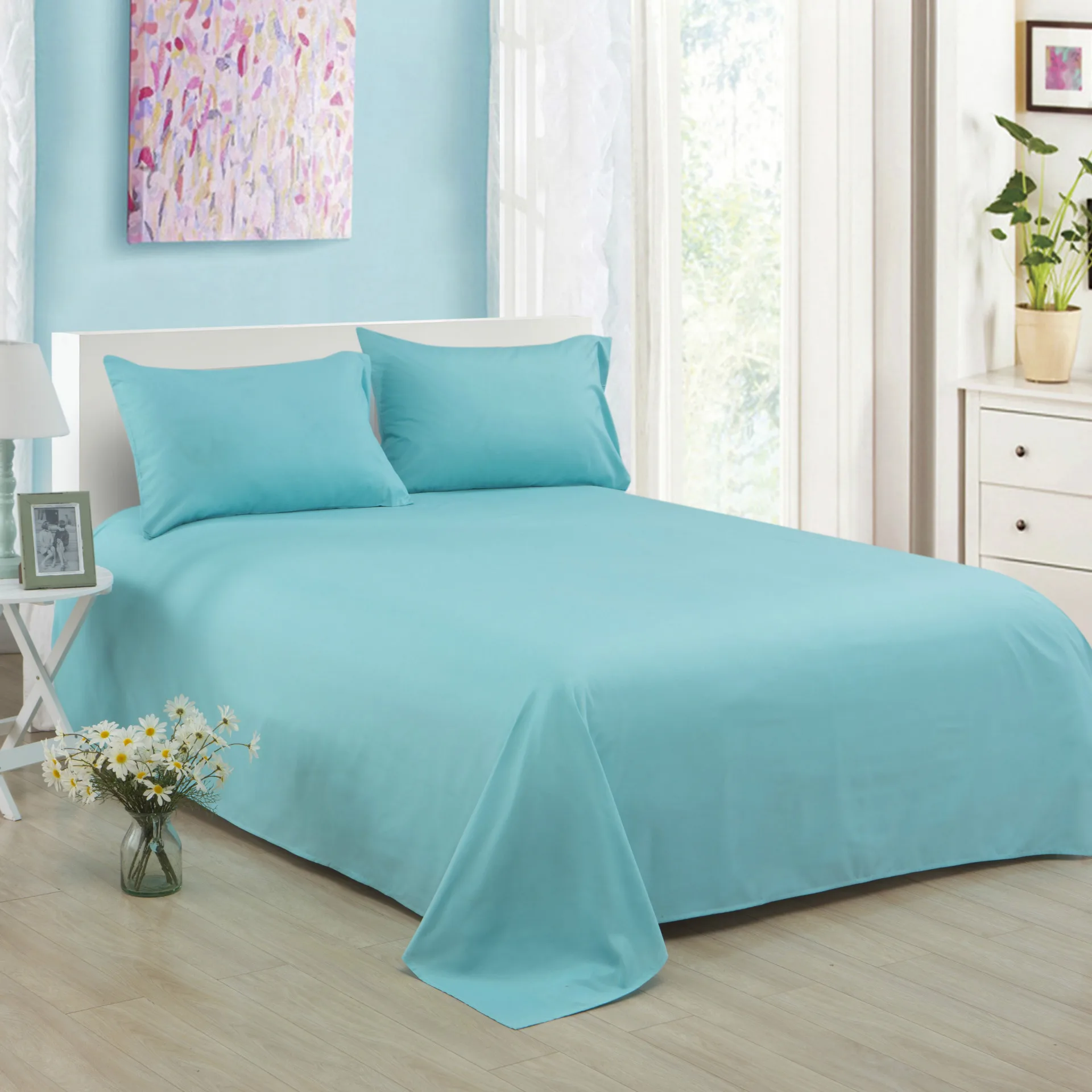 Ropa de cama однотонная Простыня из полиэстера и хлопка для отеля 1 2/1 5/1 8/2 м оптовая