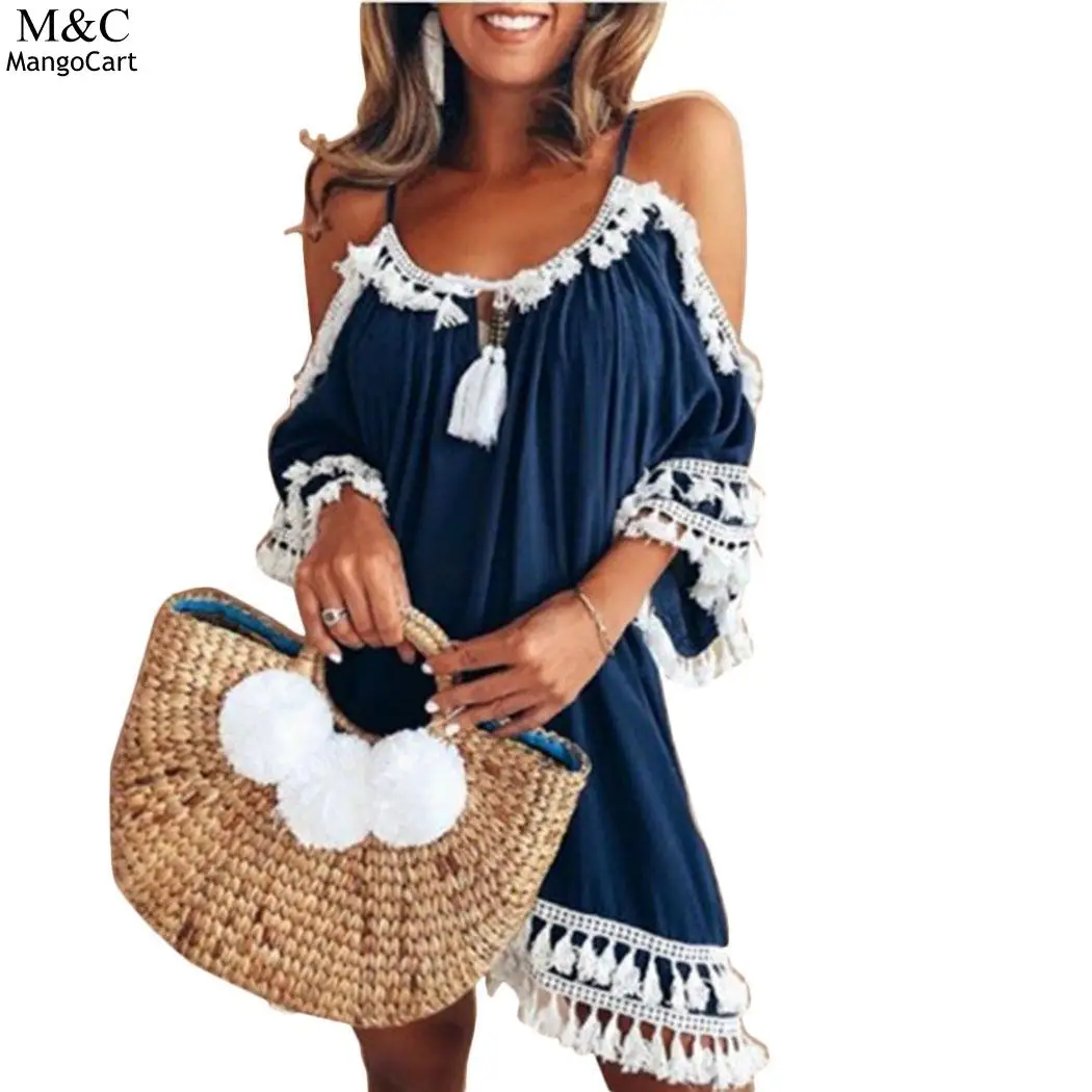 Летнее платье женская Мода Vestidos женское пляжное с открытыми плечами мини