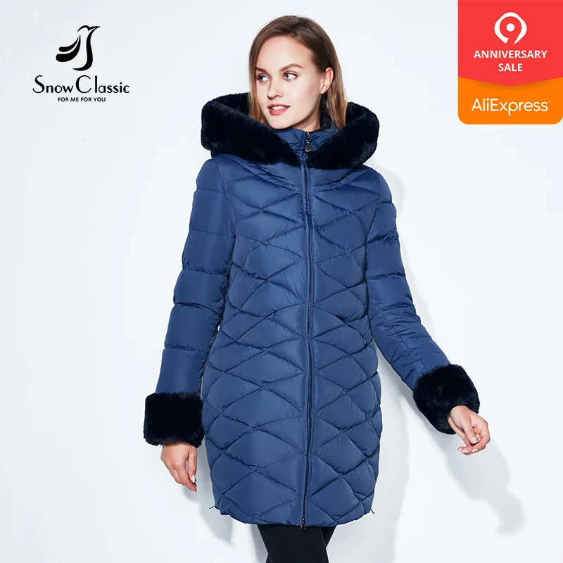 SnowClassic Winter Women Coat Jacket Woman Parka Long Теплый воротник высокого качества / рукав Зимний