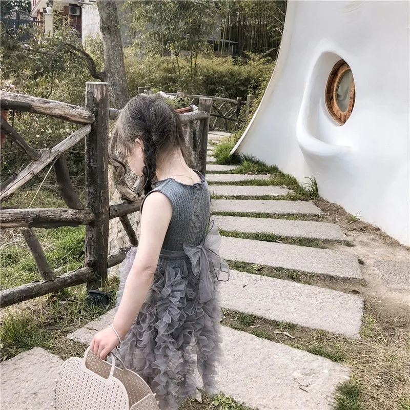 Party Tulle Patchwork Todler Girl Dresses Baby Clothes Summer Dress Grey Pink Little Kids Clothing 2019 Fashion | Детская одежда и