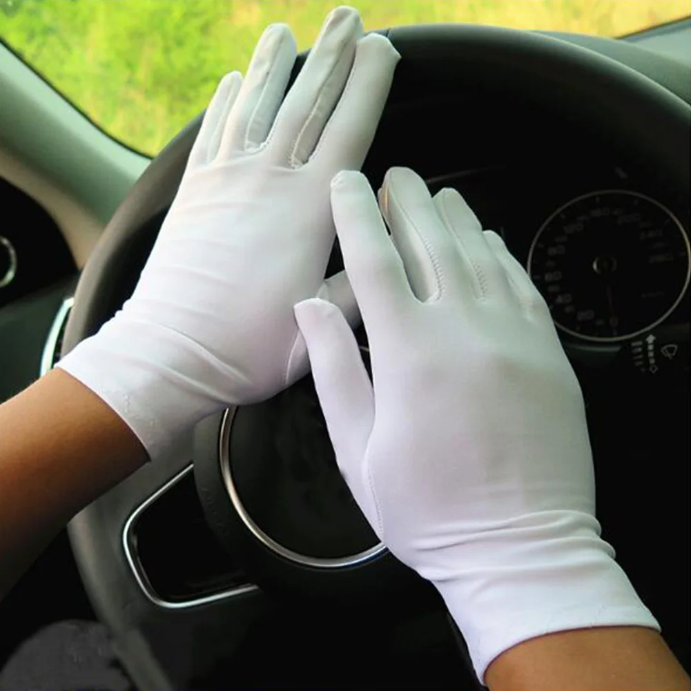 

1Pair Men Black White Etiquette Short Gloves Thin Stretch Spandex Sports Driving Sun Protection Five Fingers Gloves Handschoenen