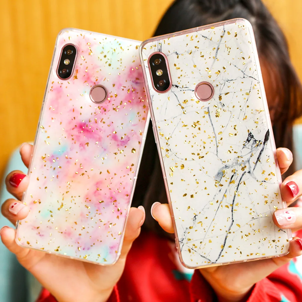 Silicone Case For Xiaomi Redmi Note 5 6 Pro MI A2 Lite Black Cute Glossy Back Cover TPU Glitter Funny |