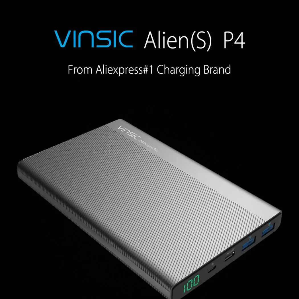 VINSIC 20000 мАч Внешний аккумулятор 2.4A двойной USB Type C светодиодный дисплей Внешнее