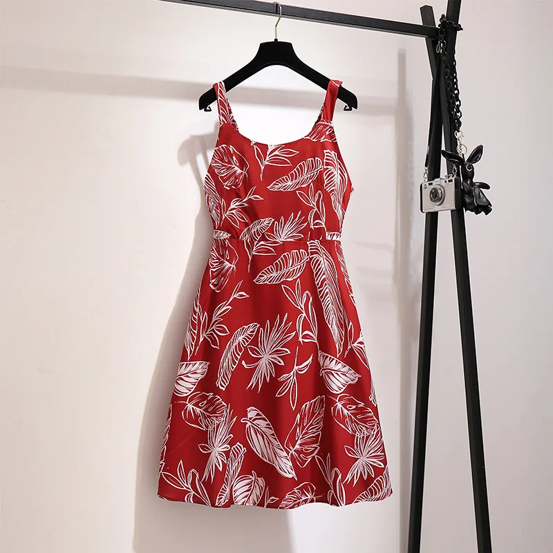 

Bohemian Sleeveless Summer Large size Women Dress 2019 Casual Floral Print Vintage Plus size Dress Strap Spaghtti Beach Vestidos