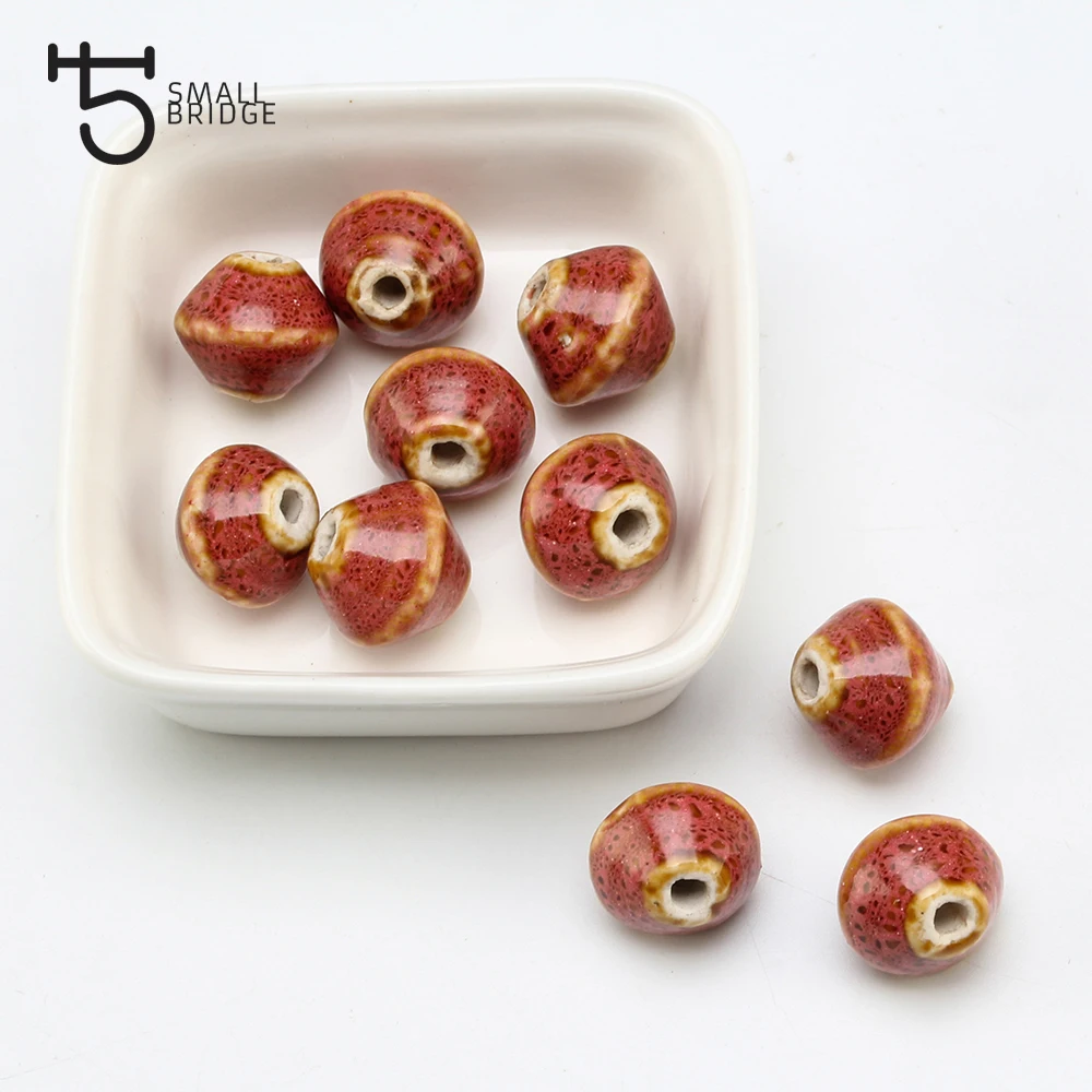 

15*13mm Nepal Red Ceramic Beads For Jewelry Making Earring Diy Bracelet Bicone Flower Glaze Porcelain Beads Wholesale U801