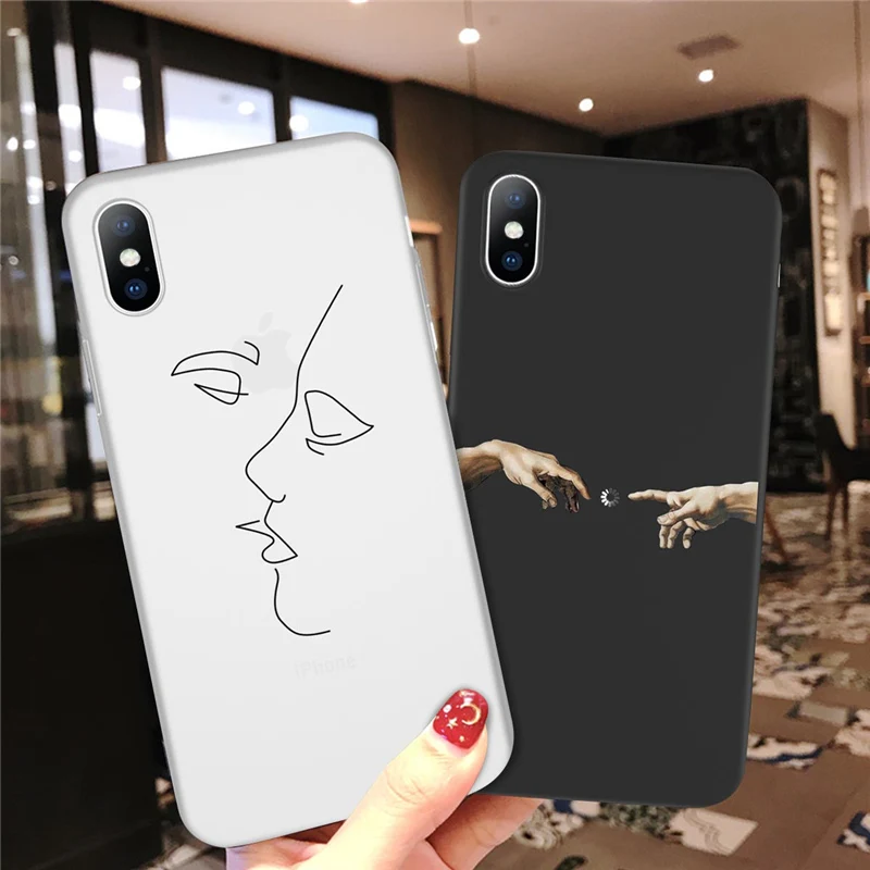 Lovebay Cartoon Statue Abstract Art Painted Case For iPhone 13 12 11 14 Pro Max 6 7 8 Plus X XR XS Max SE 2020 Cute Soft Cover