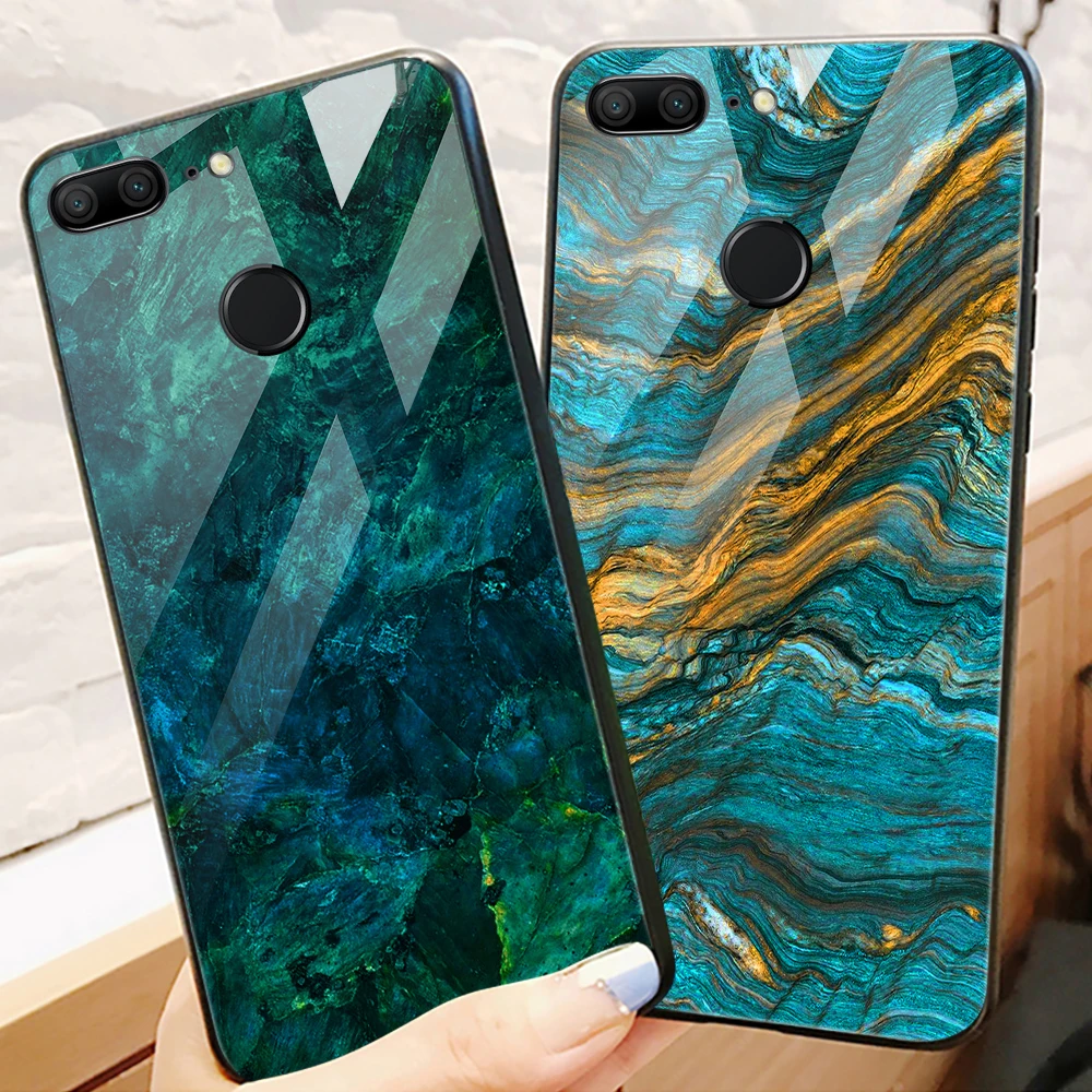 Hisomone мрамор чехол для телефона на huawei Honor 9 Lite текстура закаленное стекло задняя