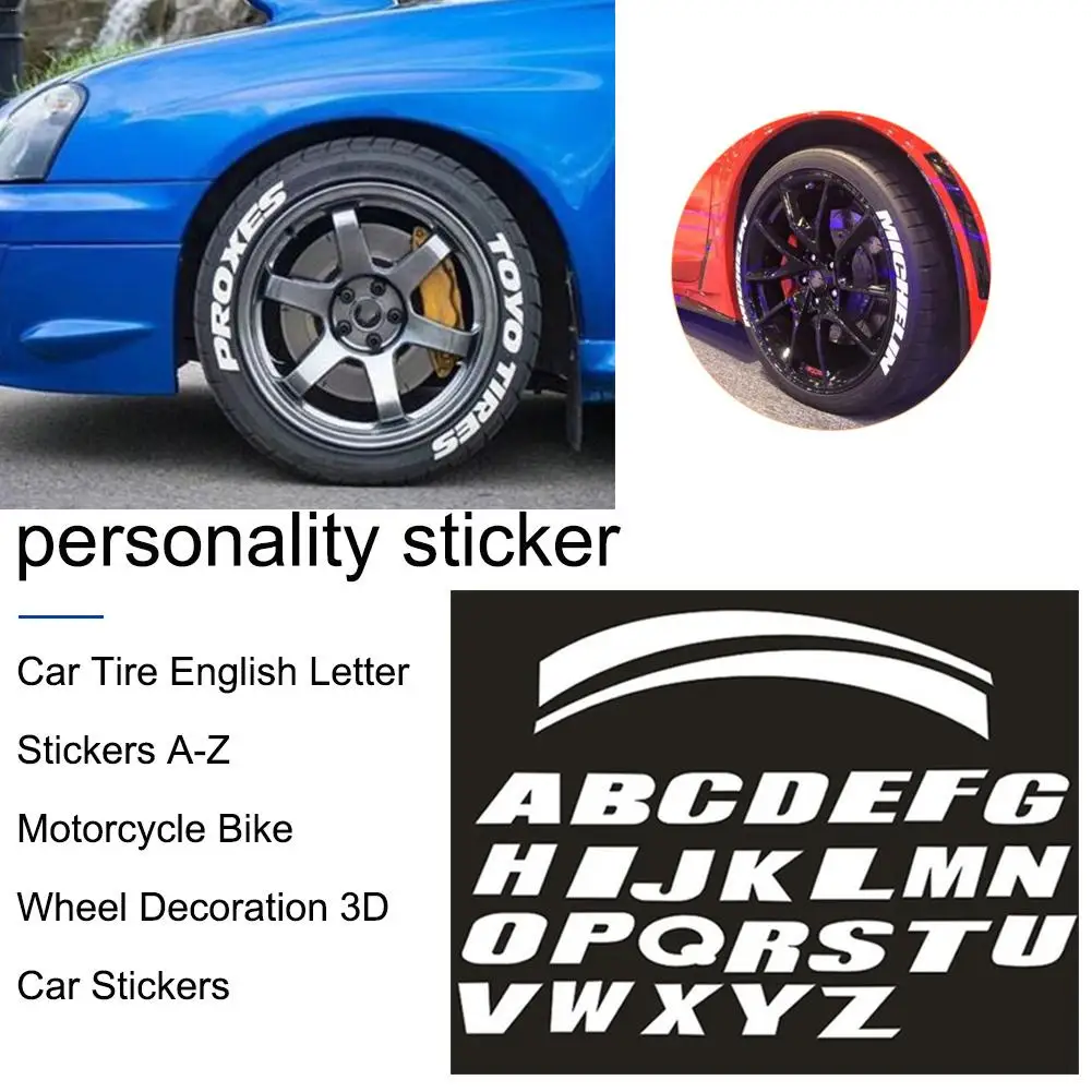 

3D Car Styling Sticker Car Tire English Letter Stickers A-Z motorcycle sticker Wheel Decoration for Halle BMW Porsche