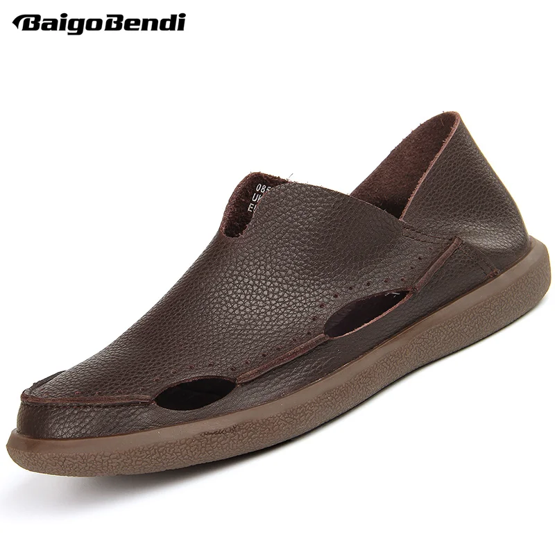 Recommended ! Men's Soft Hollow-out Casual Leather Shoes Summer Hight Quality Lightweight Sandals Businessman