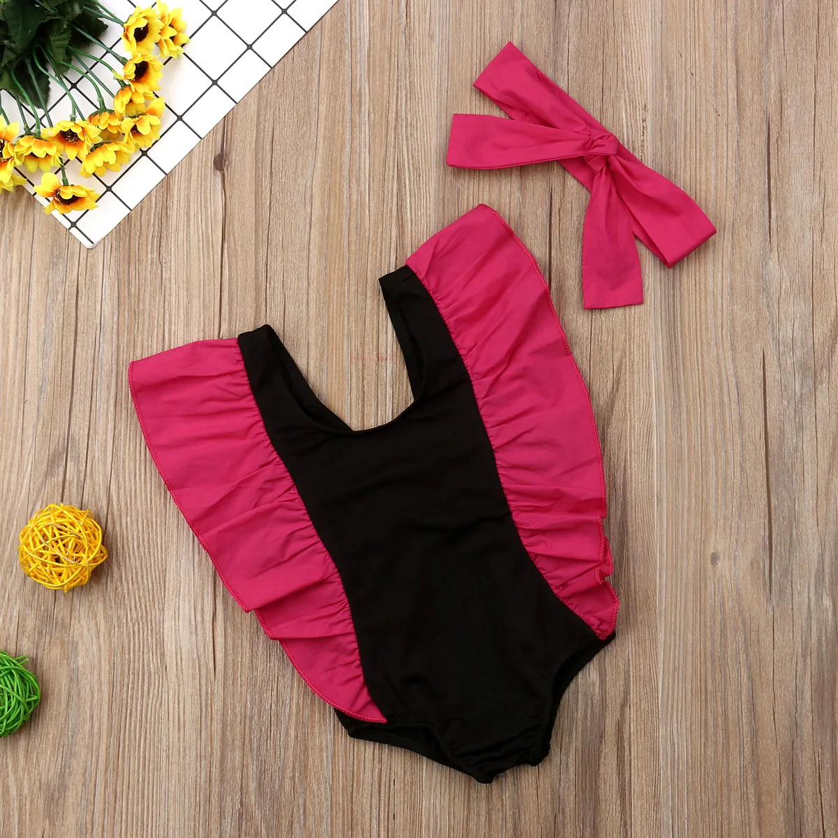 Летний Цельный купальник для маленьких девочек лоскутный с оборками боди