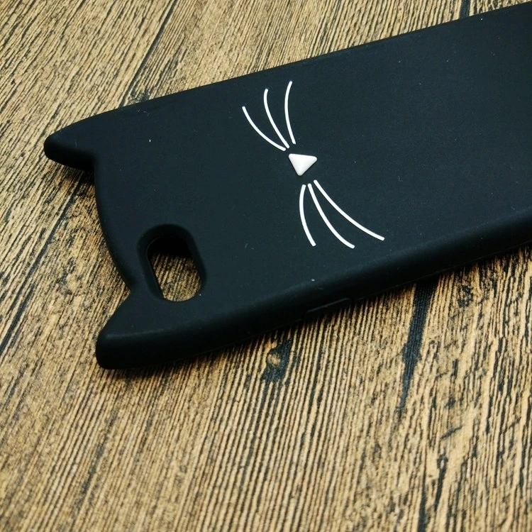 3D мягкий силиконовый чехол с черными кошачьими ушками и бородой для iPhone 5 5S SE 6 6S Plus