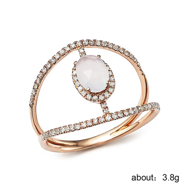 

Huitan 2018 Hot Selling White Oval Cutting Moonstone & CZ Prong Setting Korean Style Jewelry Fashion Dance Party Rings for Women