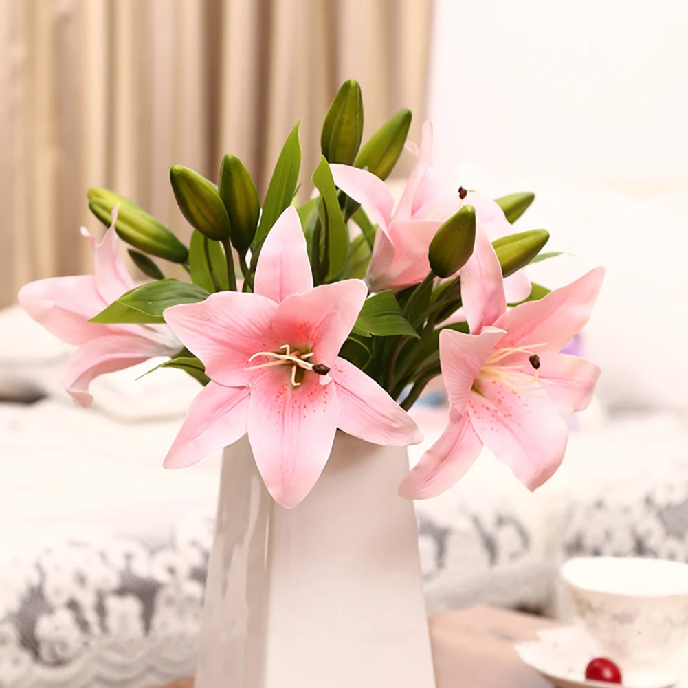 1 Pc 3 Heads Sweet Artificial Flower Fake Lily Floral Home Wedding Party Decor | Дом и сад