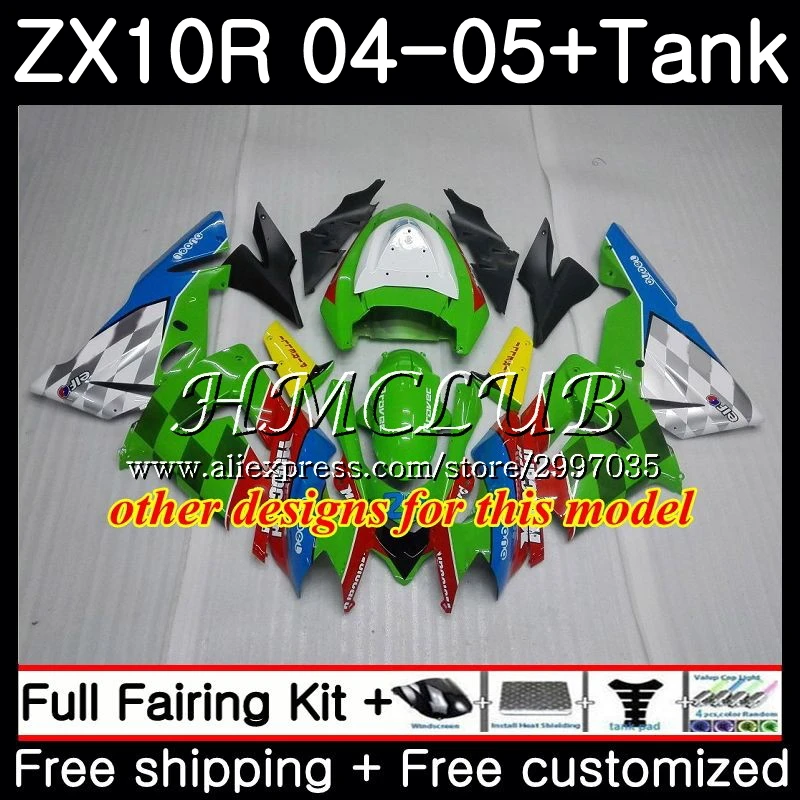 Завод тела зеленый + майка для KAWASAKI NINJA ZX1000 C ZX 10 R 10R 2004 2005 60HC. 2 ZX1000C ZX10R 04 05