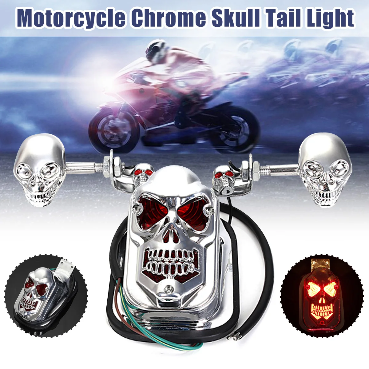 Универсальный стоп сигнал для мотоцикла с черепом и поворотным сигналом задний