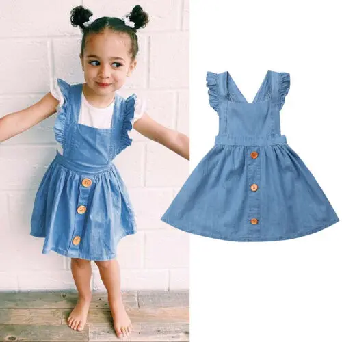 2019 Denim Overall Dress Toddler Baby Girls Kid Sleeveless Suspender Party Princess Children Sundress Outfit New | Детская одежда и