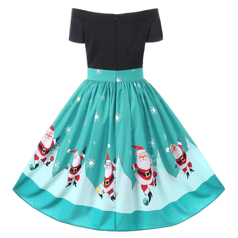LANGSTAR Демисезонный платье Для женщин рождественские Off The Shoulder Swing Dress Винтаж