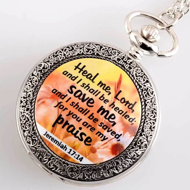 Новые серебряные часы Heal me Lord and I'll be Health bible verse кварцевые карманные