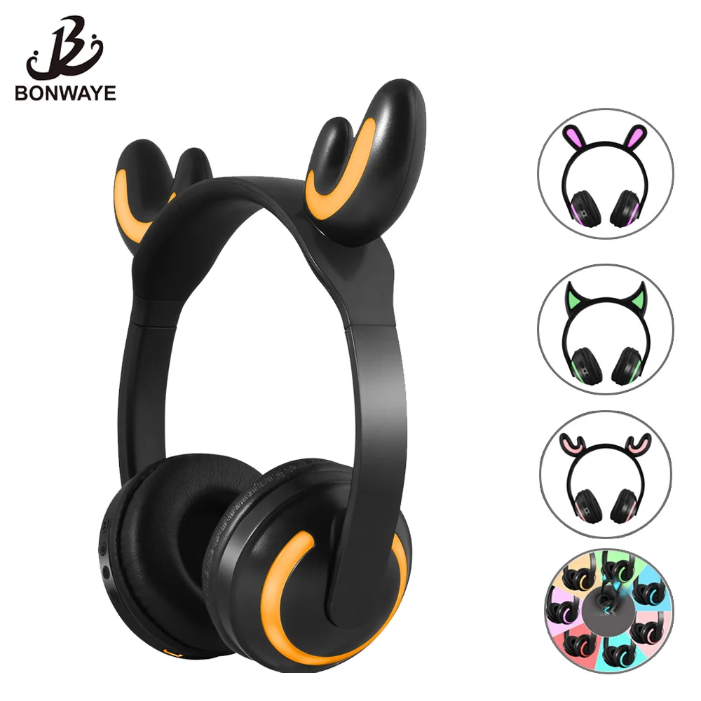 Наушники Bonway Deer/Devil/Cat/Rabbit светодиодные светящиеся беспроводные Bluetooth наушники