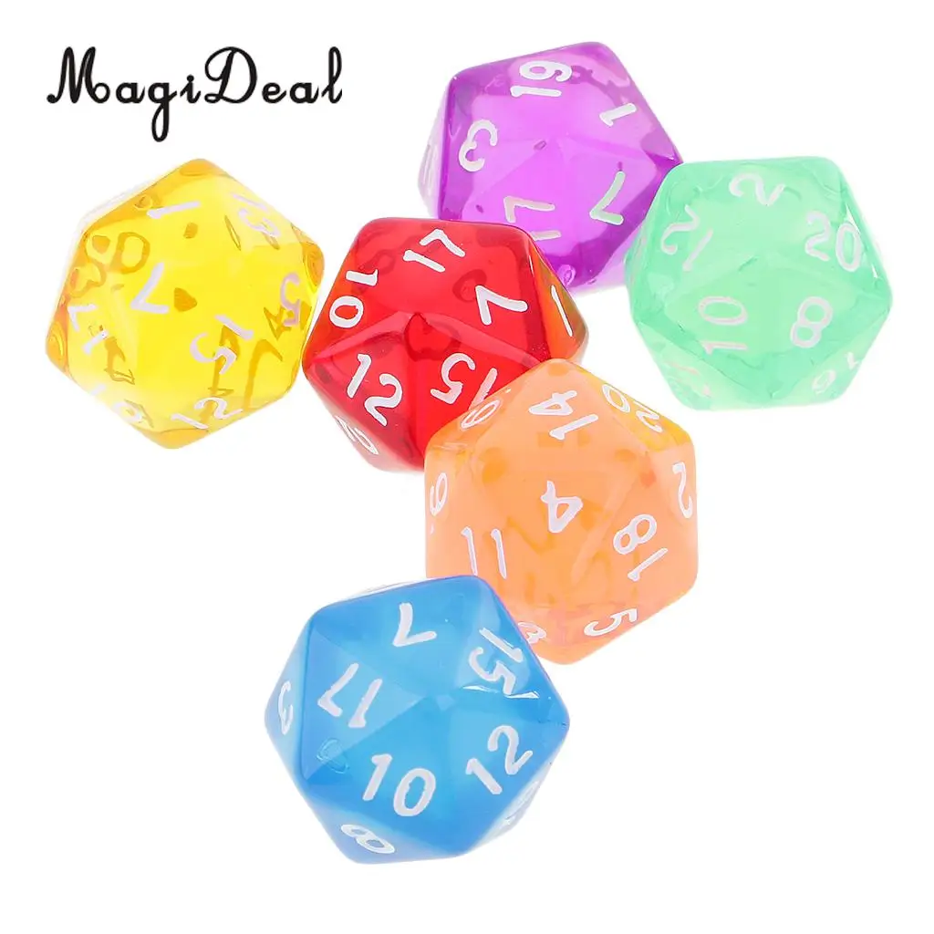 MagiDeal 6 шт./лот акриловые 20 сторонние D20 полигедрические кубики прозрачные для