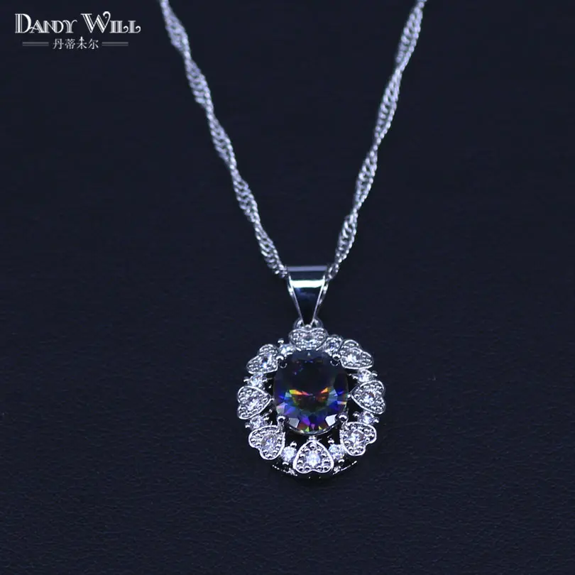 Fire Multi color Rainbow Zircon For Women Silver Color Jewelry Sets Necklace Pendant Earrings Rings Free Shipping | Украшения и