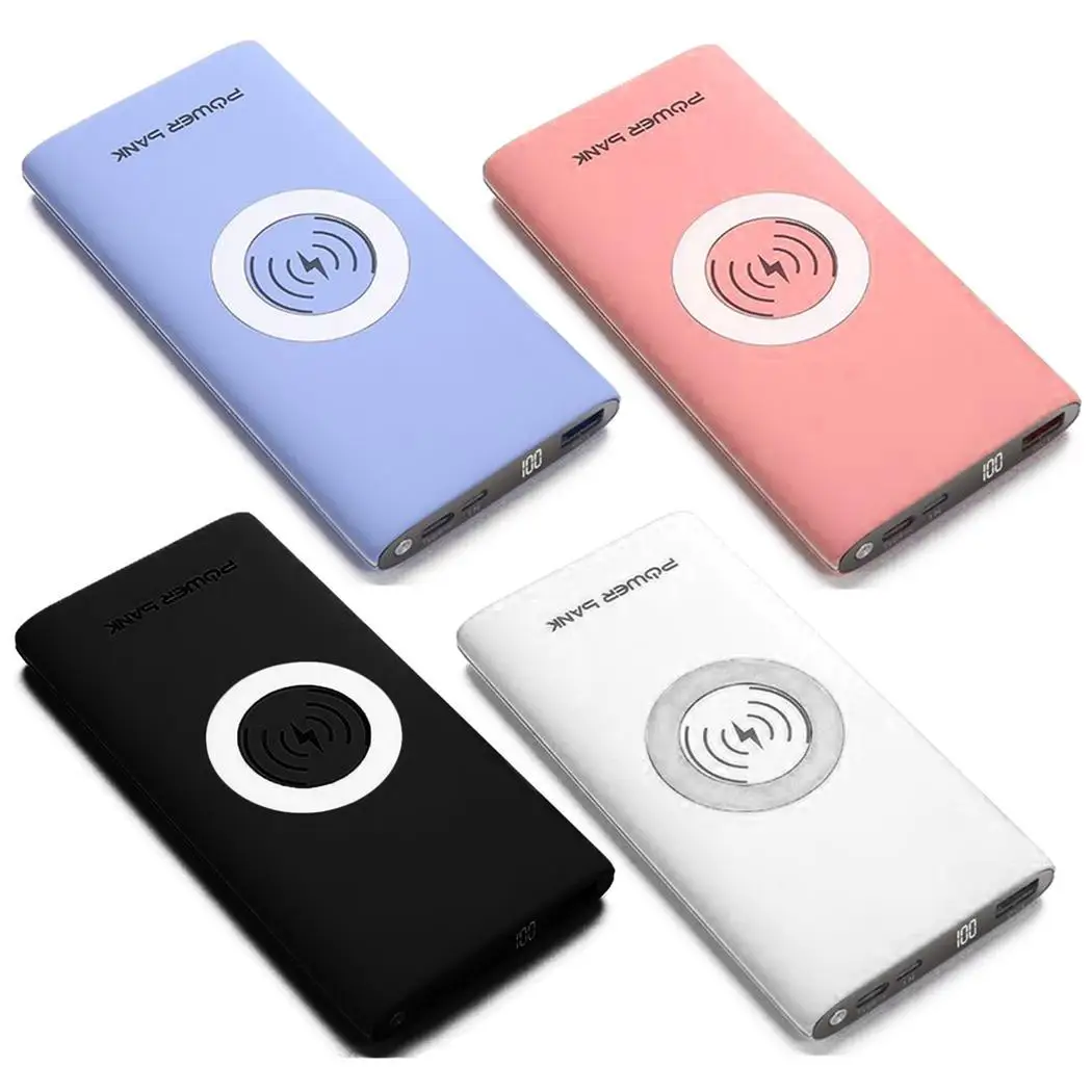 Портативный ультра тонкий 10000 mAh беспроводной банк питания телефон быстрое