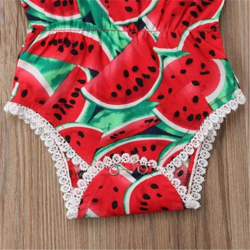 

2019 Summer Toddler Baby Girl Clothes Watermelon Print Bow Jumpsuit Romper +Headband 2PCS Outfits
