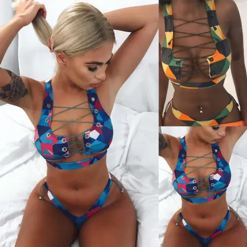 Лидер продаж женский купальник бандажный комплект бикини с бюстгальтером пуш-ап