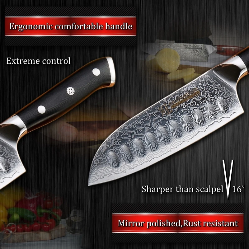 Японский кухонный нож Santoku vg10 5 Дюймовый Нож из дамасской стали 67 слоев