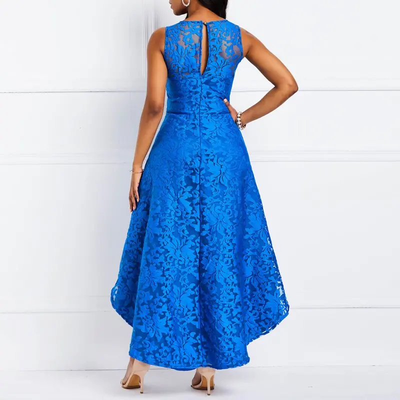 Голубое Кружевное платье для женщин качели длинный хвост подол летние модные