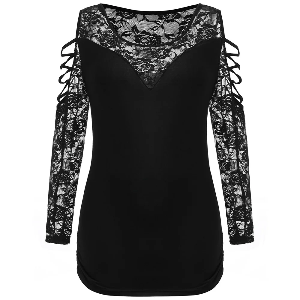 VESTLINDA футболка с открытыми плечами и кружевным рукавом женские топы Осенние