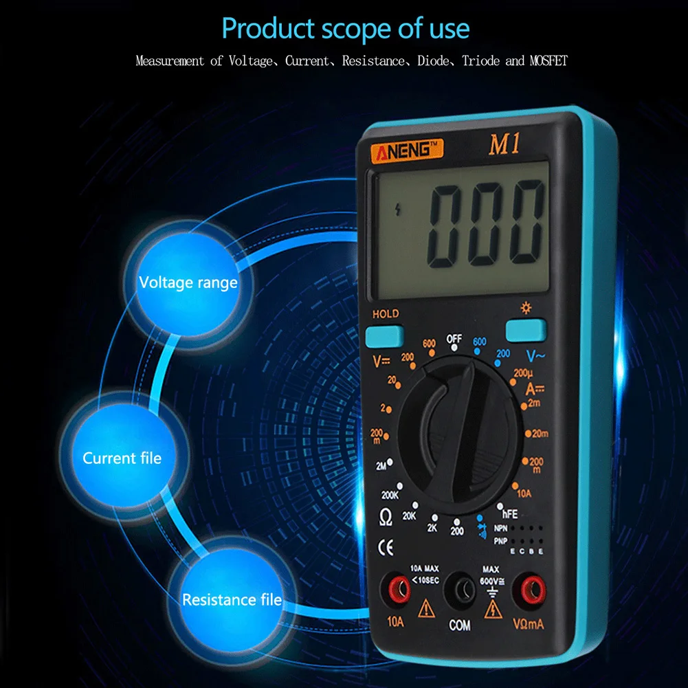 Портативный цифровой мультиметр с подсветкой AC/DC Амперметр Вольтметр Ом тестер