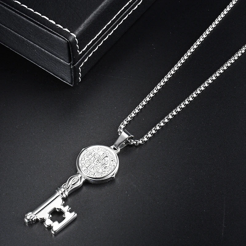 Ключевая религиозная подвеска медаль Con Medalla De San Benito En Tono 5 &quotPulgadas из нержавеющей